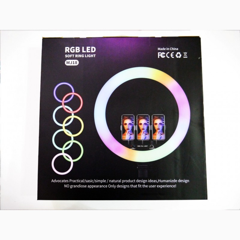 Фото 14. Кольцевая LED лампа RGB MJ18 45см 220V 3 крепл.тел + пульт + чехол