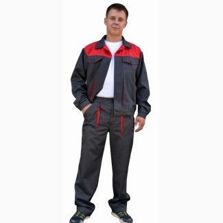 Костюм 107 с брюками (ткань полиэфирнохлопковая, серый + красный)
