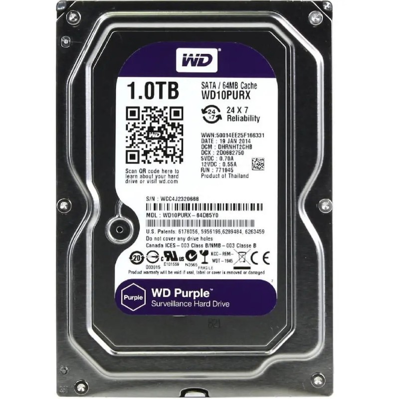 Фото 5. Жесткий диск Western Digital Purple 1TB 64MB 5400rpm WD10PURX 3.5 SATA III