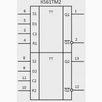 К561ТМ2 два D-тригера с установкой 0 и 1 аналог CD4013A