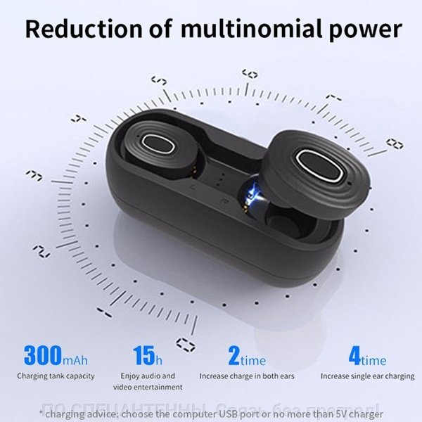 Фото 5. Мини-наушники V6 с Bluetooth 5, 0 3D Hi-Fii стерео, с зарядным чехлом, IPX5