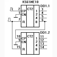 К561ИЕ10 два 4-разрядных счетчика аналог MC14520A